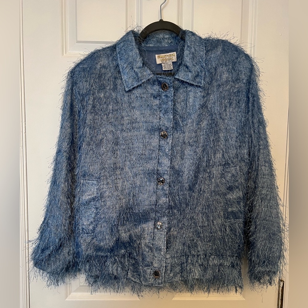 Blue fuzzy jacket, from Something special, size small, beautiful button’s